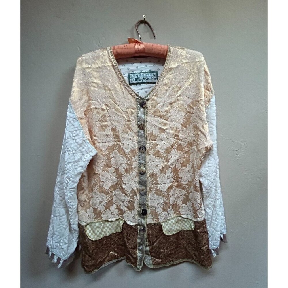Nothing Matches Womens Mixed Media  Lagenlook Patchwork Sweater Size 1 Brwon